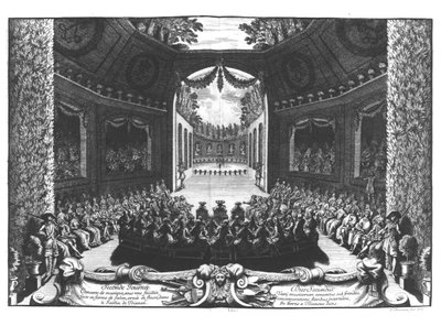 Concert in de tuin van Trianon, 2e dag van de vieringen in Versailles, 14 juli 1668, 1675 door Francois Chauveau